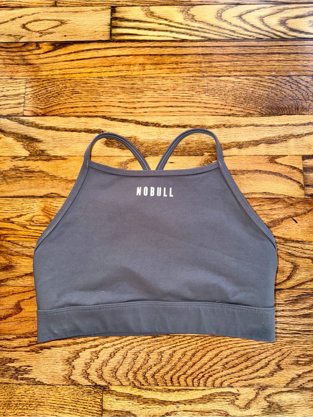 NOBULL Women's Charcoal Gray High-Neck Strappy Sports Bra